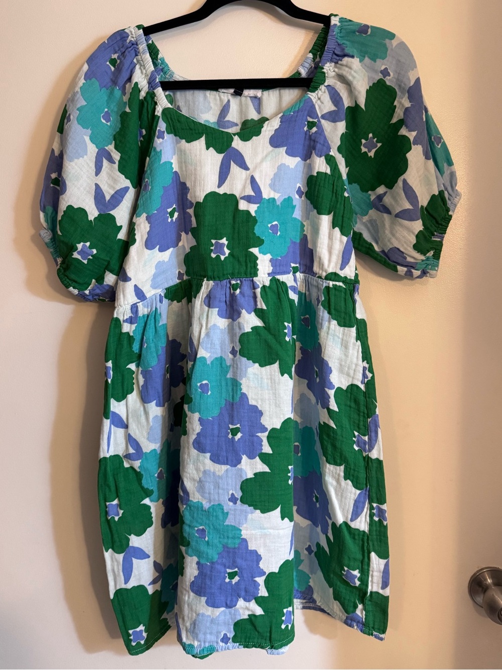 Michelle Mcdowell Cotton Puff Sleeve Floral Mini Babydoll Dress, Medium